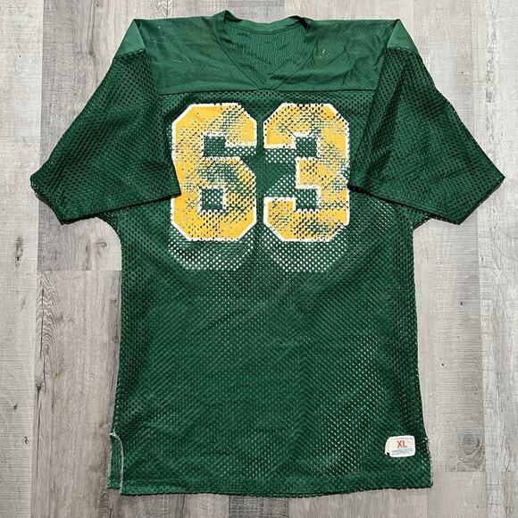 VTG 1960s Champion Products Green/Yellow Mesh 1963 Athletic Football Jersey XL - Picture 1 of 5